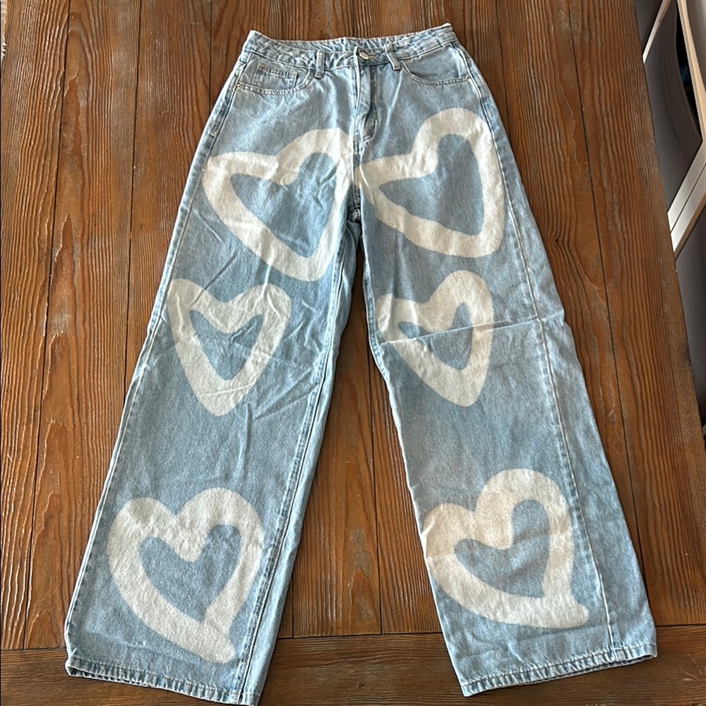 Heart Patterned Blue Jeans